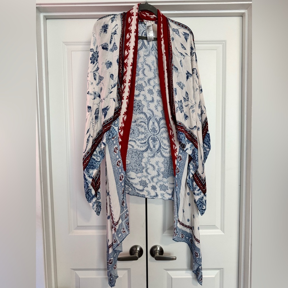 Free People Red and Blue Patterned Kimono